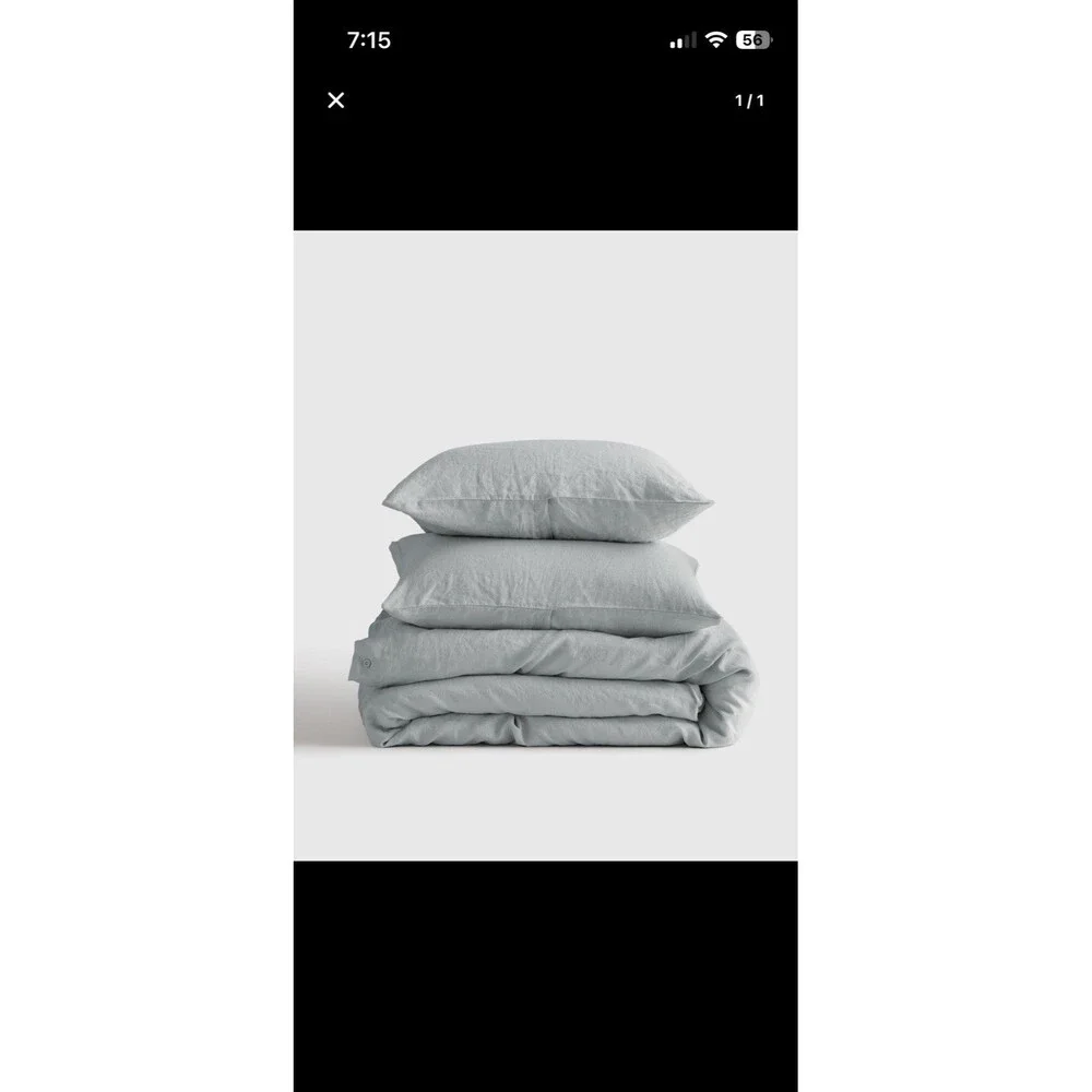 European Linen Duvet Cover Set, Full/Queen, Mist Msrp $154